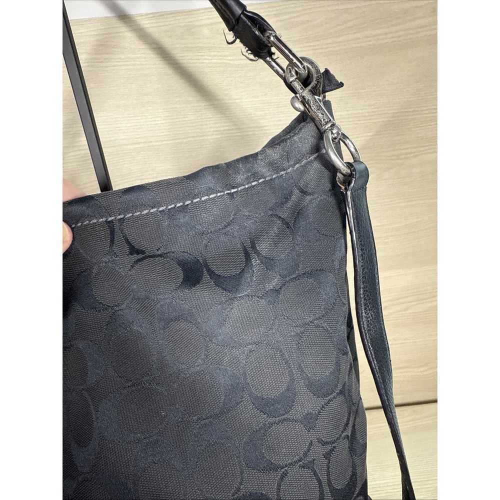 COACH Authentic Black & Silver Monogram Handbag‎ Satchel Purse 23279 Slouchy - Picture 3 of 12